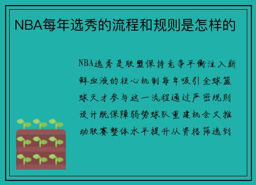 NBA每年选秀的流程和规则是怎样的